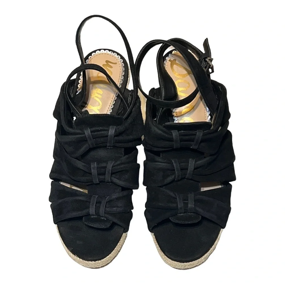 Sam Edelman Awan Wedge Espadrille Sandals 8M Black Suede